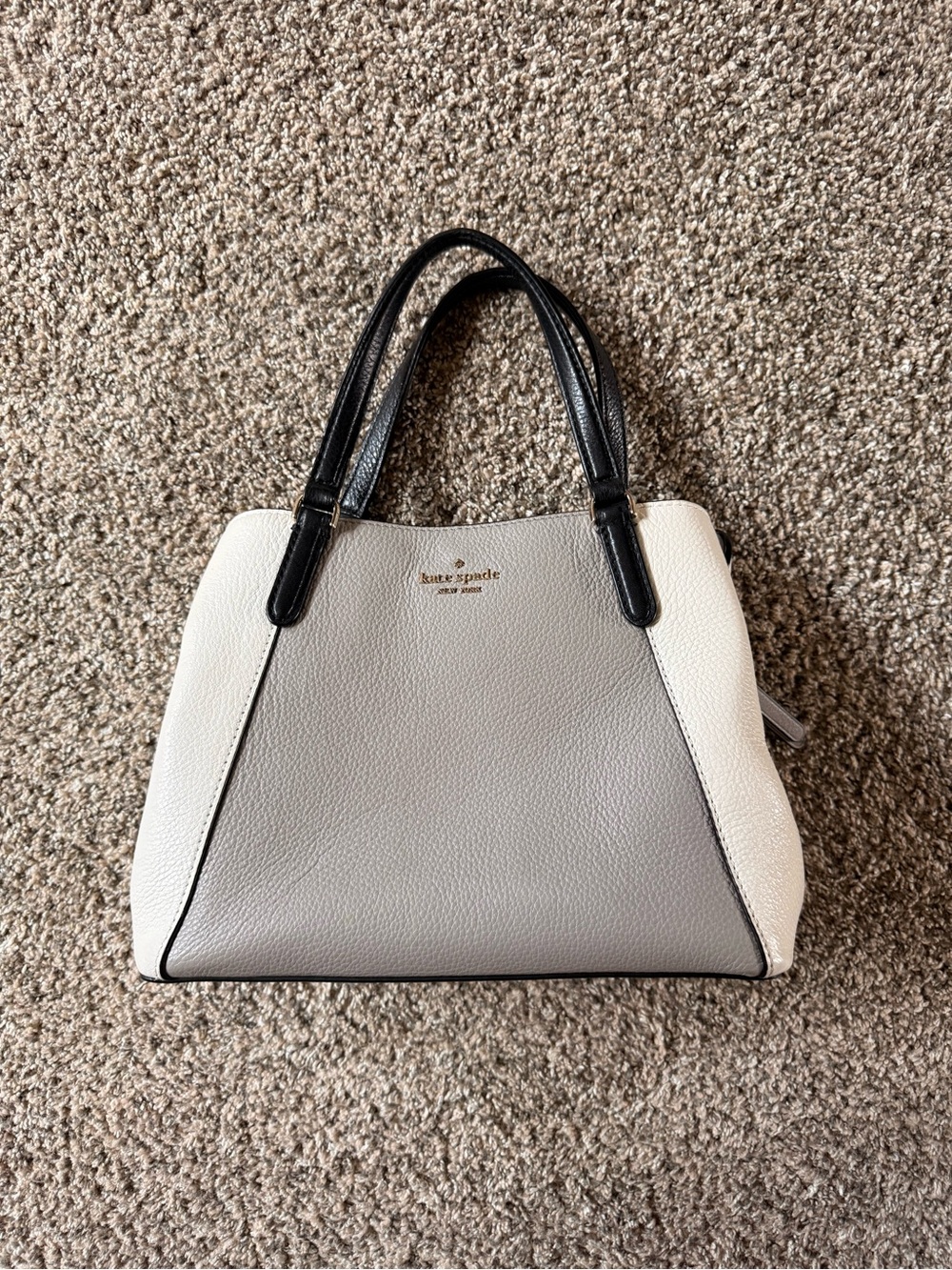 kate spade Tri-Color Pebbled Leather Satchel - White, Gray & Black